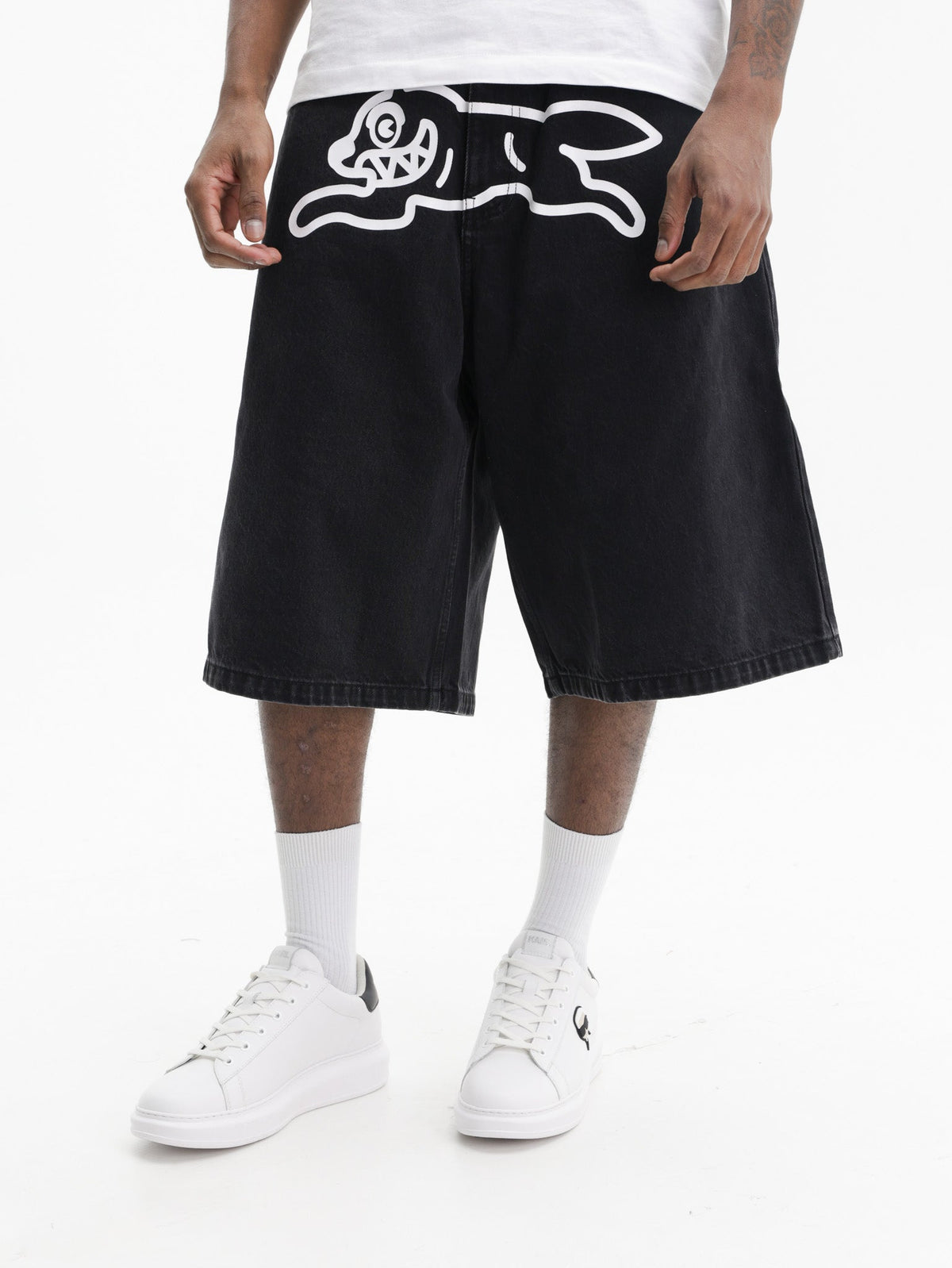 Ice-cream Shorts White Dog Logo Denim Black