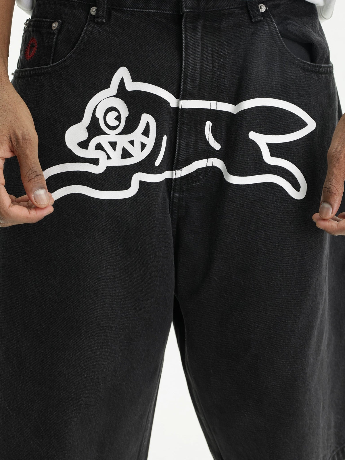 Ice-cream Shorts White Dog Logo Denim Black