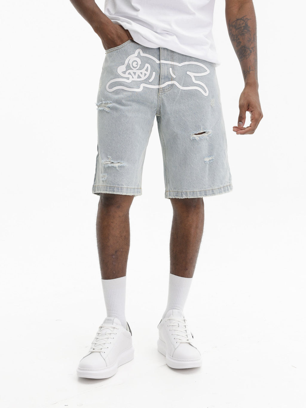 Ice-cream Shorts White Dog Logo Denim Dark Wash