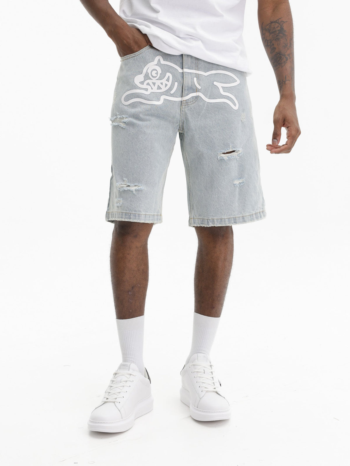 Ice-cream Shorts White Dog Logo Denim Dark Wash