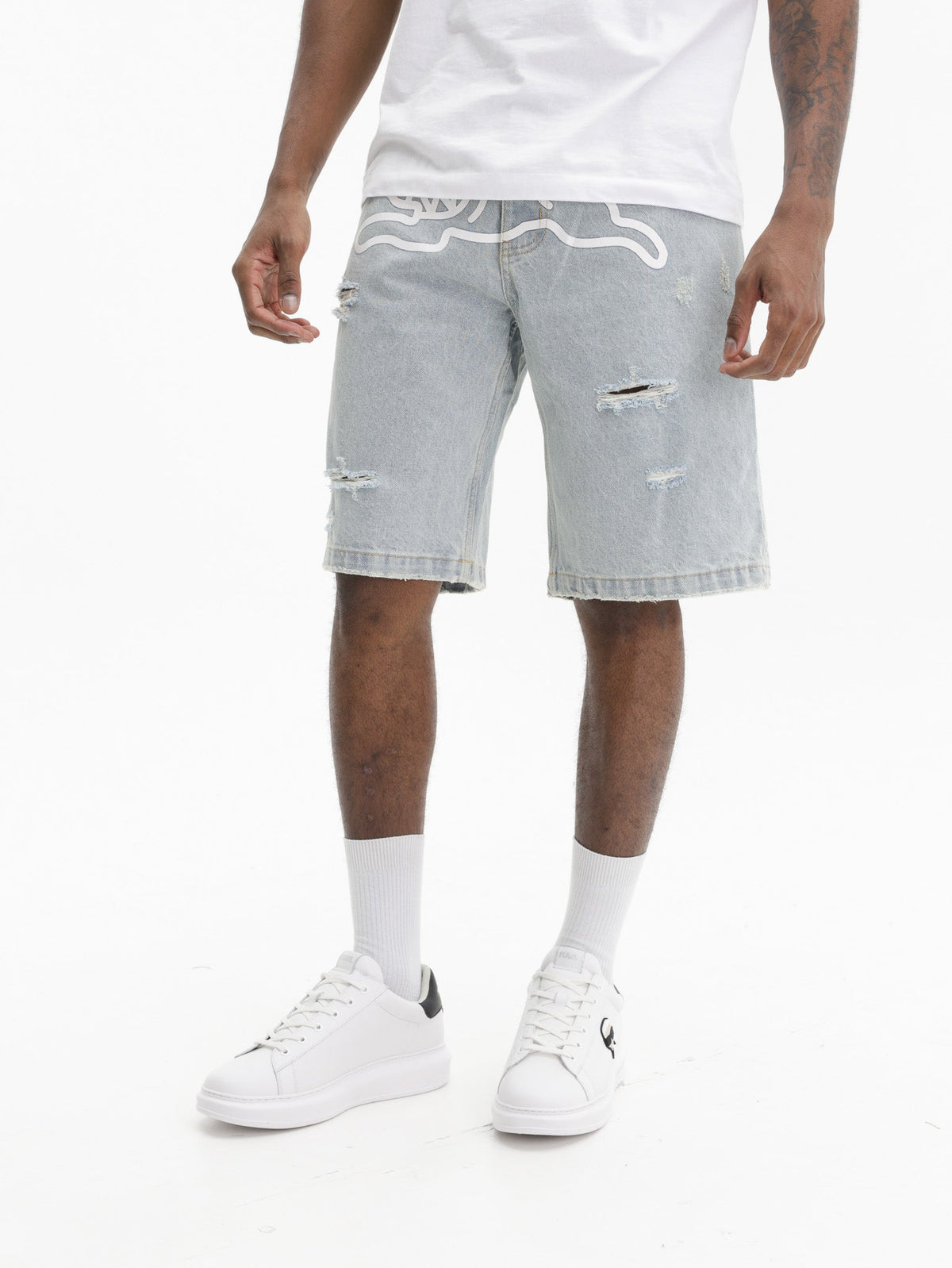 Ice-cream Shorts White Dog Logo Denim Dark Wash