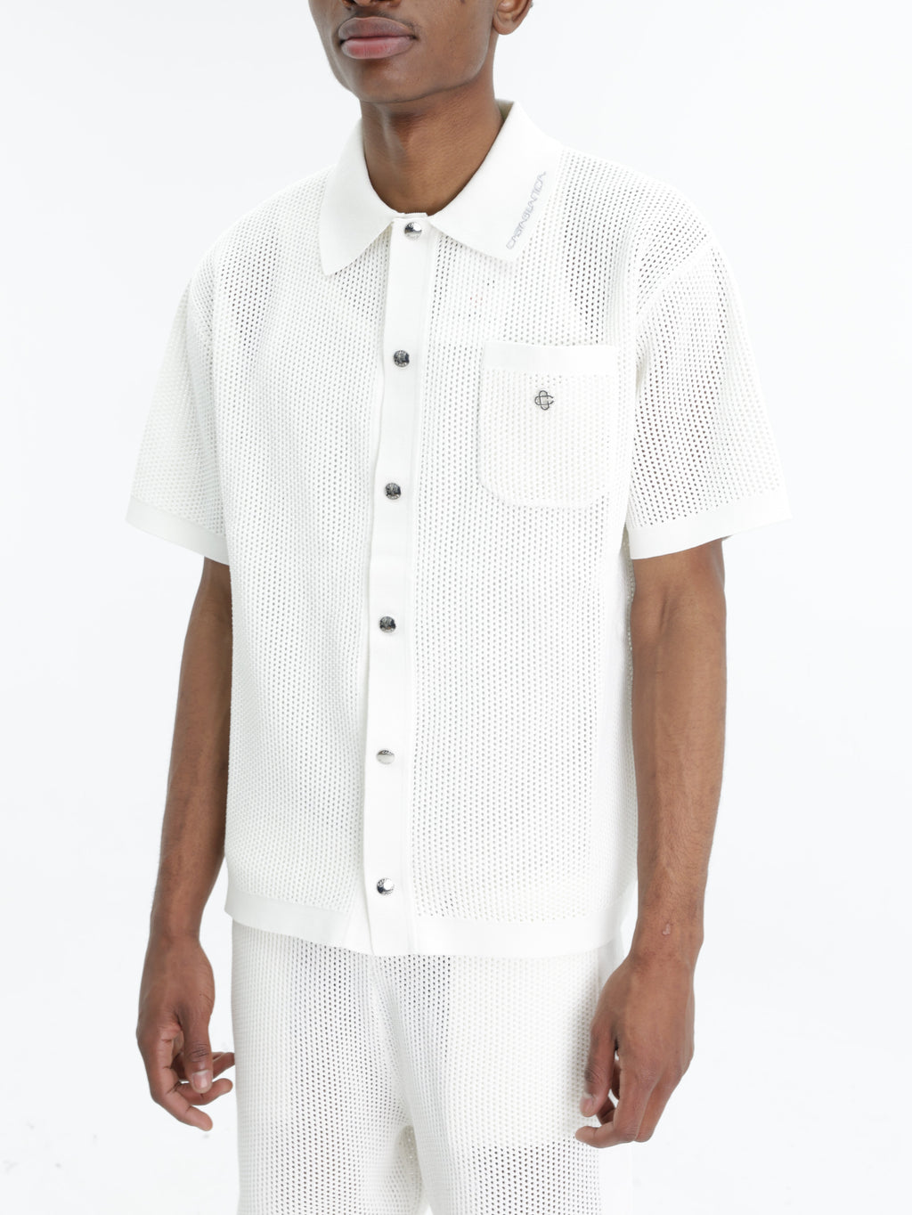 Casablanca Shirt Mesh Collar Ss White