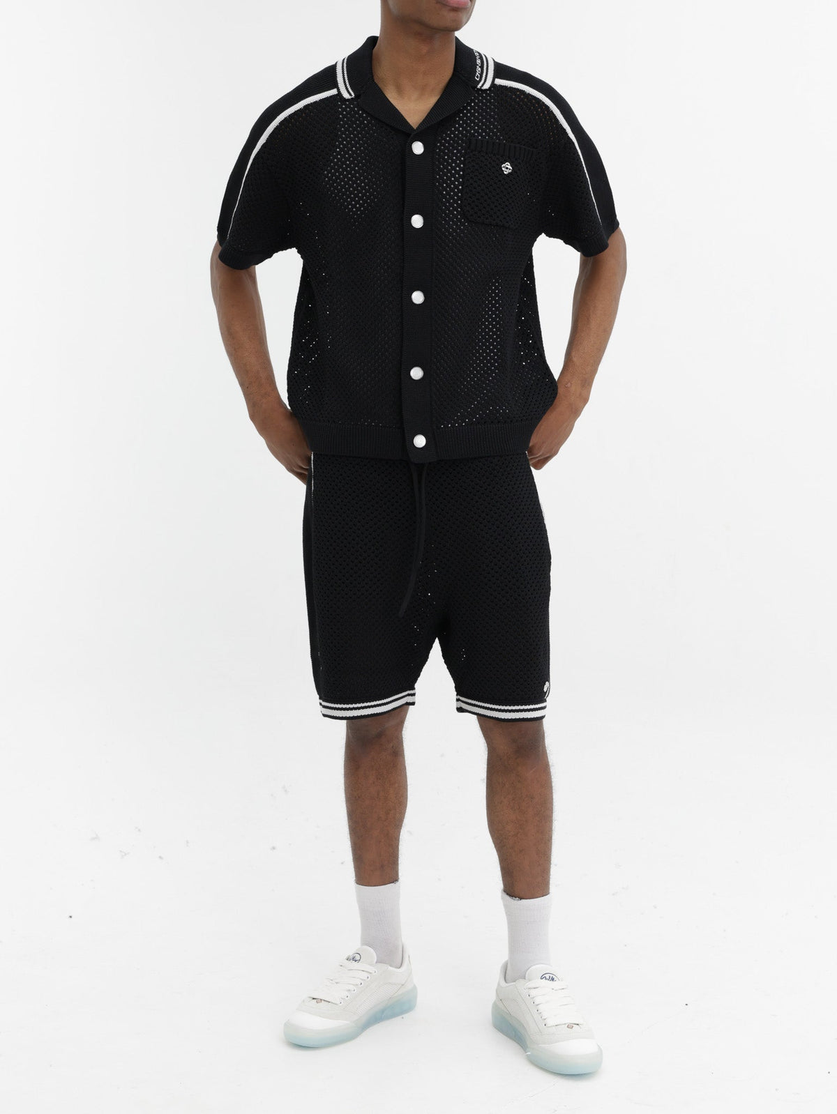 Casablanca Shorts White Stripe Mesh Black