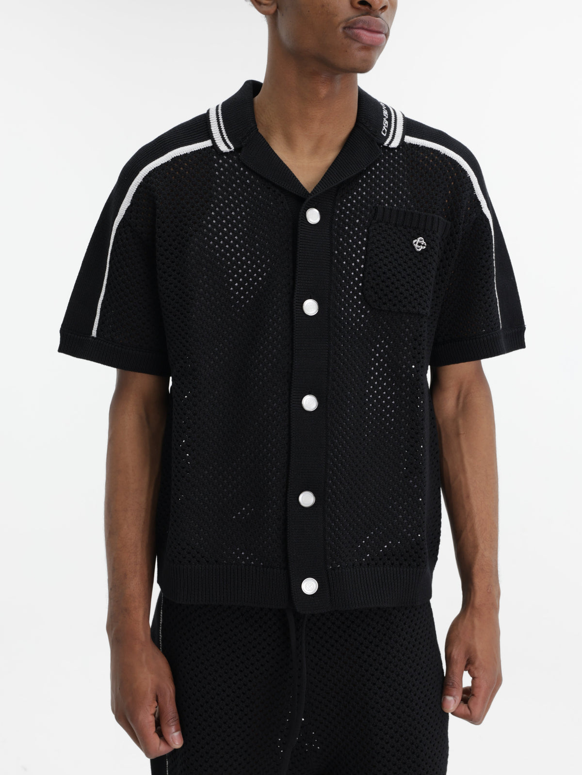 Casablanca Shirt White Stripe Mesh Ss Black