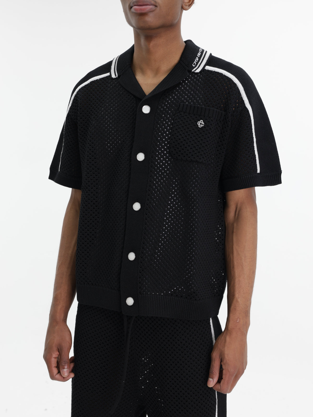 Casablanca Shirt White Stripe Mesh Ss Black