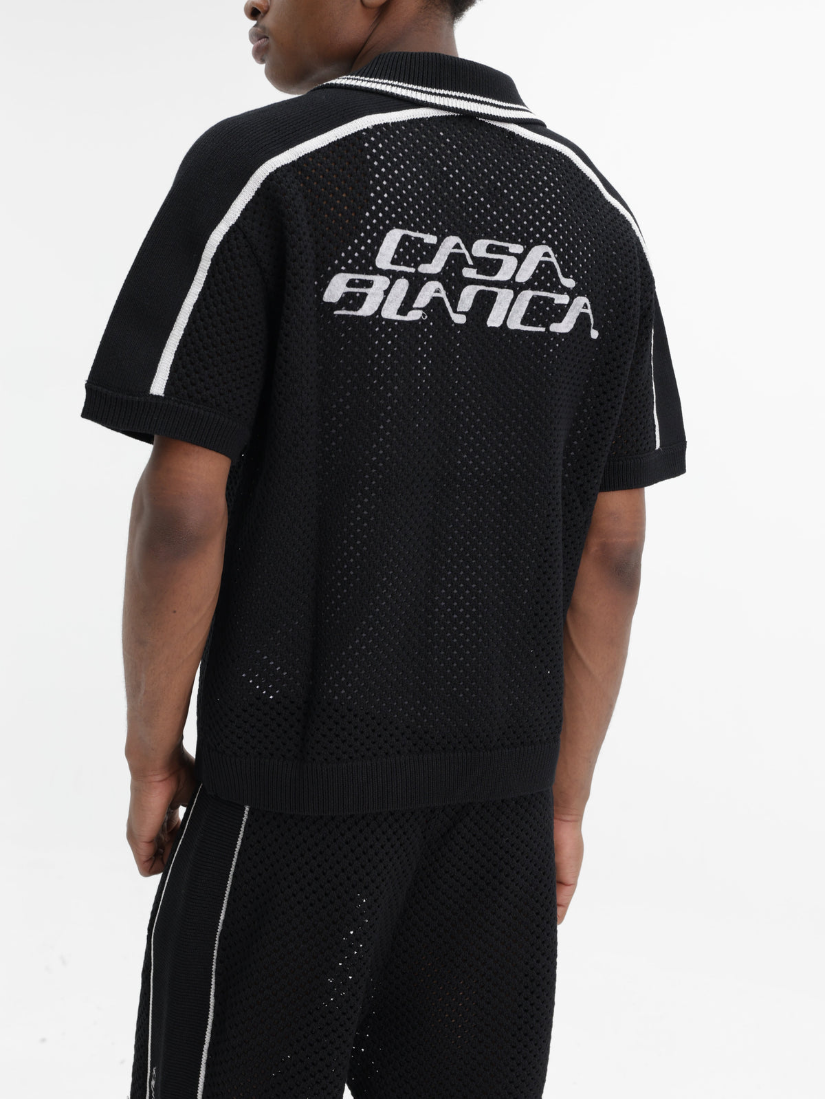 Casablanca Shirt White Stripe Mesh Ss Black