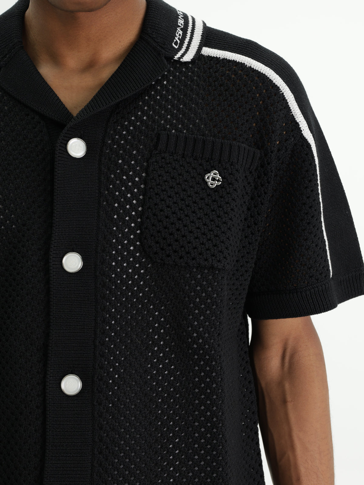 Casablanca Shirt White Stripe Mesh Ss Black