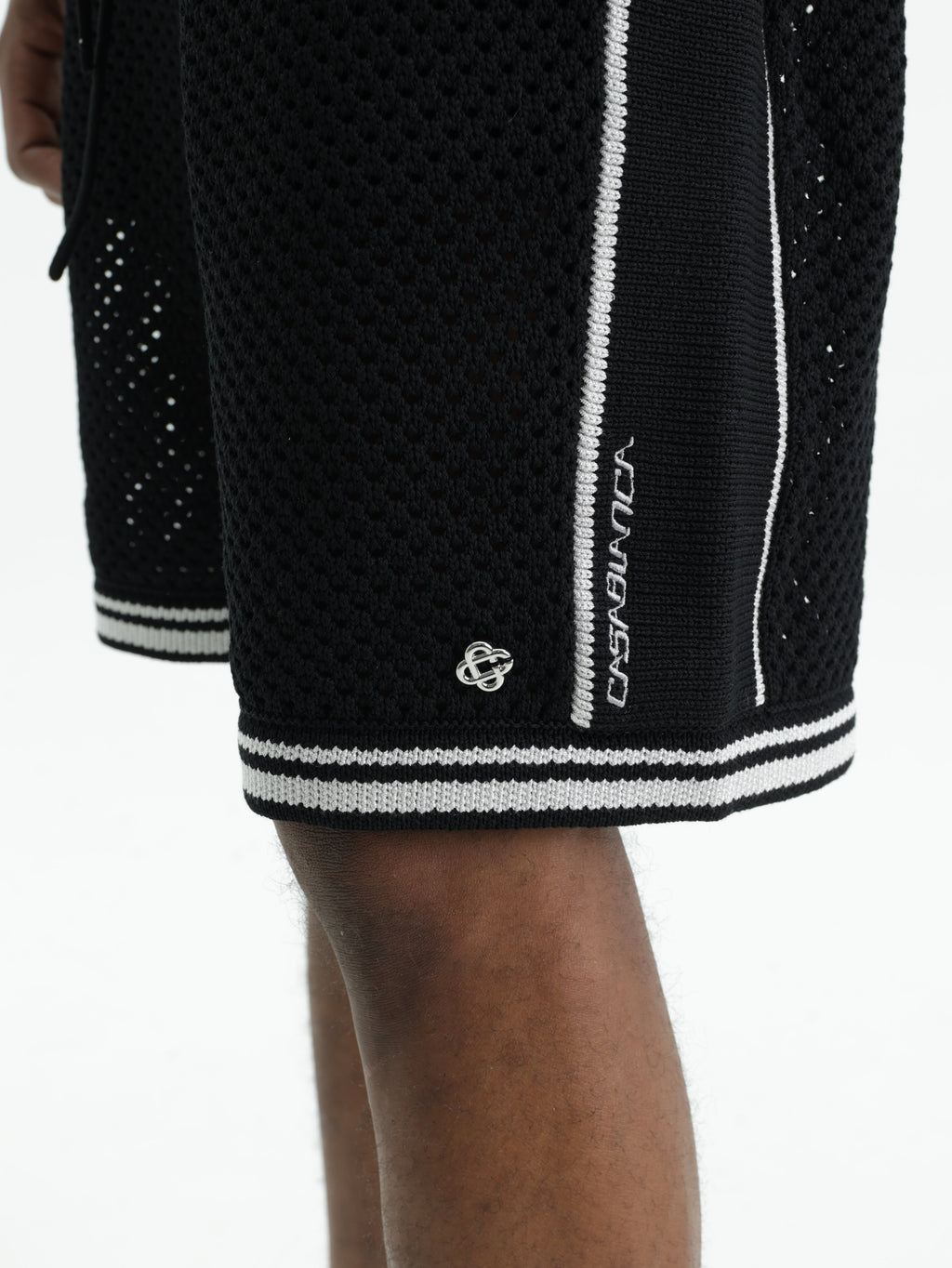 Casablanca Shorts White Stripe Mesh Black