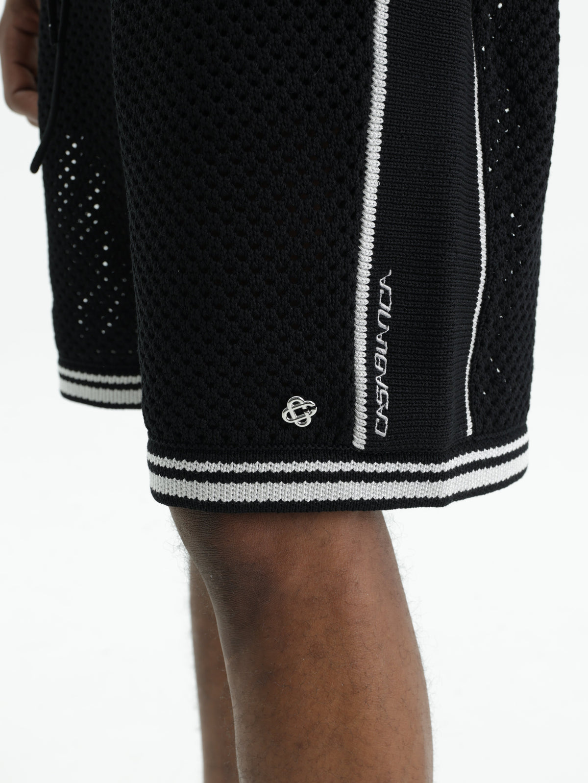 Casablanca Shorts White Stripe Mesh Black