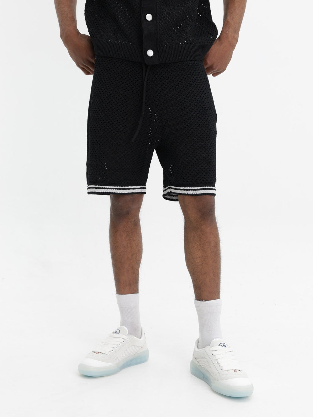 Casablanca Shorts White Stripe Mesh Black