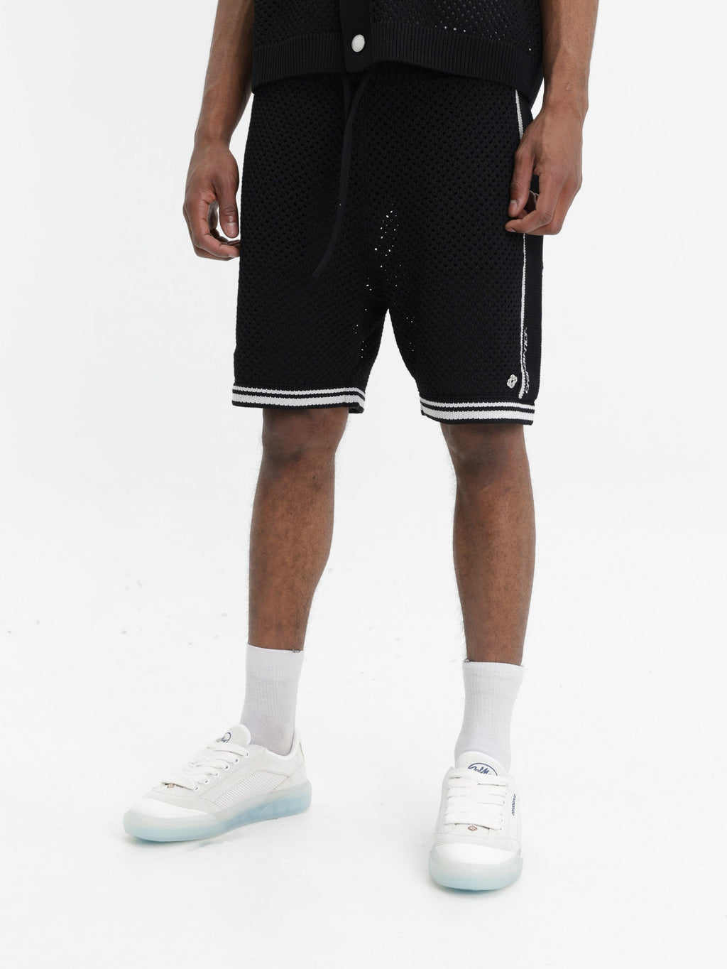 Casablanca Shorts White Stripe Mesh Black