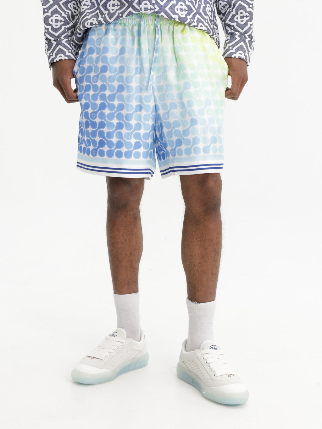 Casablanca Shorts Tennis Tile Silk Blue