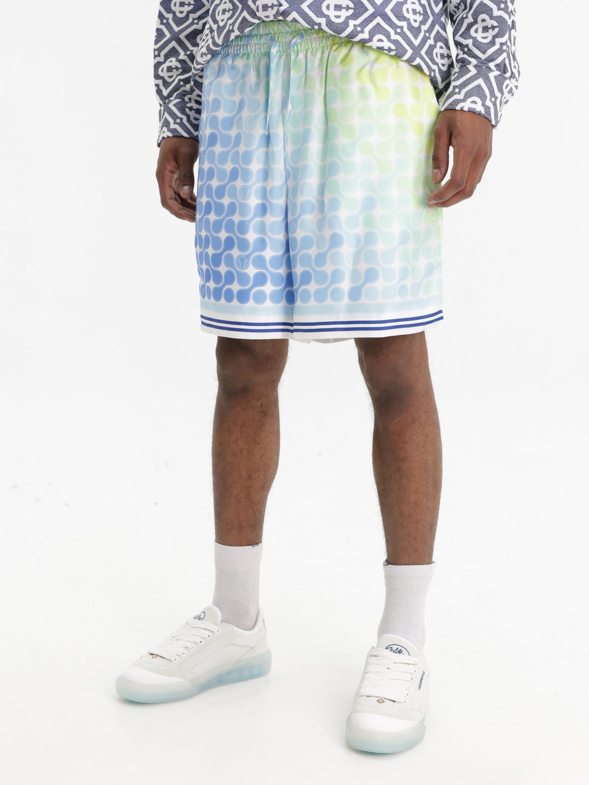 Casablanca Shorts Tennis Tile Silk Blue