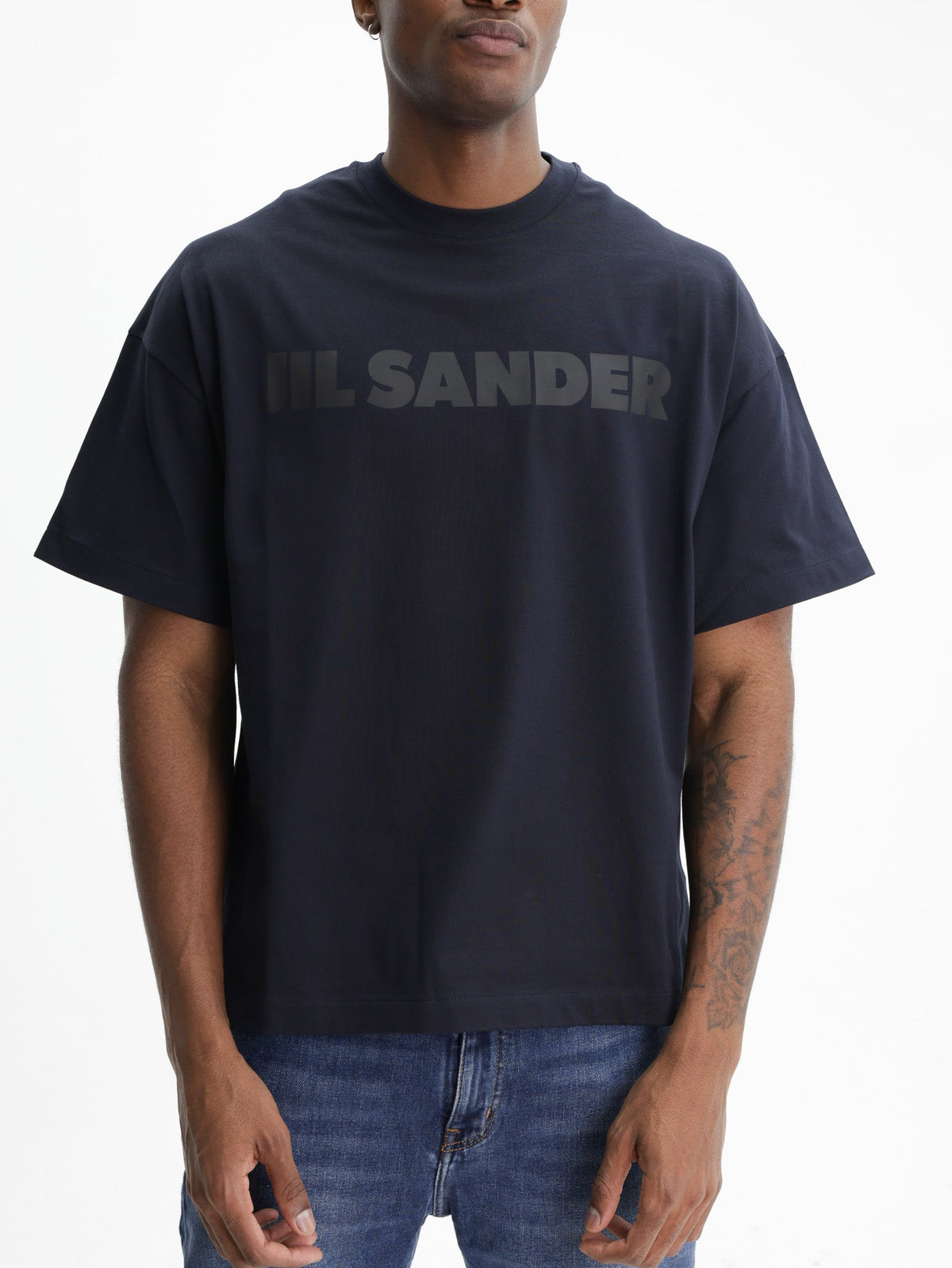 Jil Sander T-Shirt Black Print Crew Navy