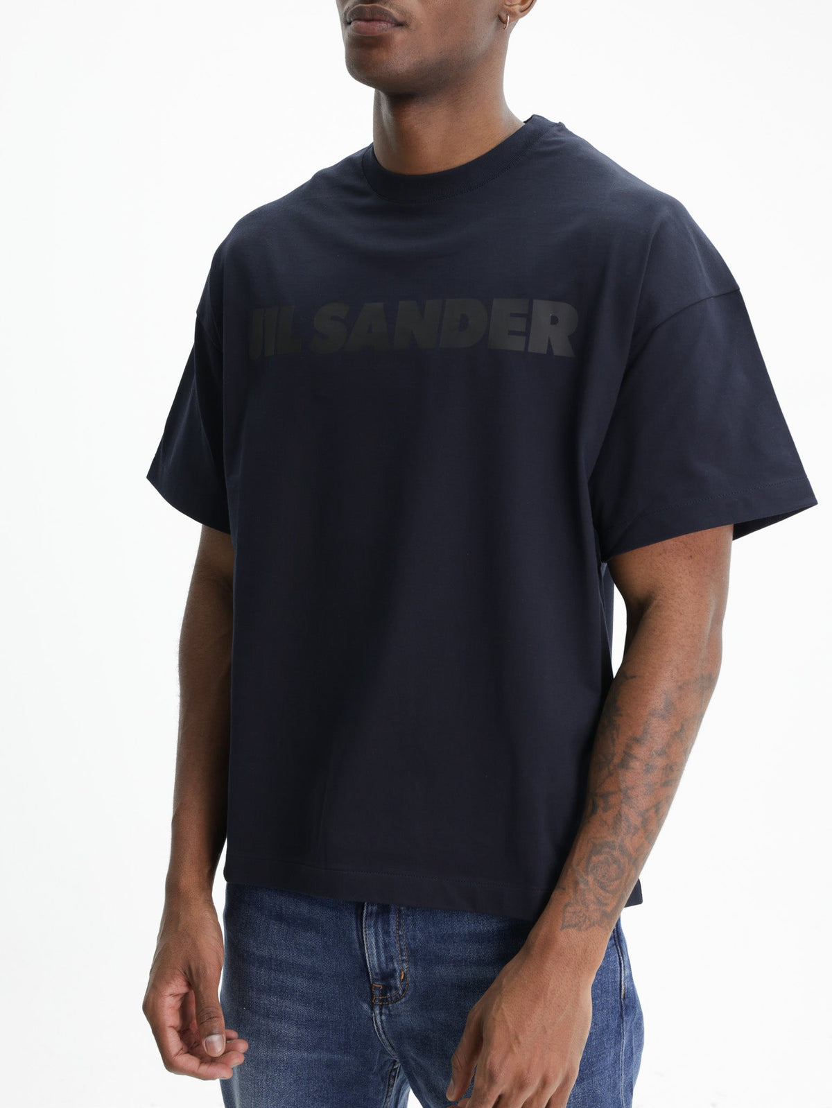 Jil Sander T-Shirt Black Print Crew Navy