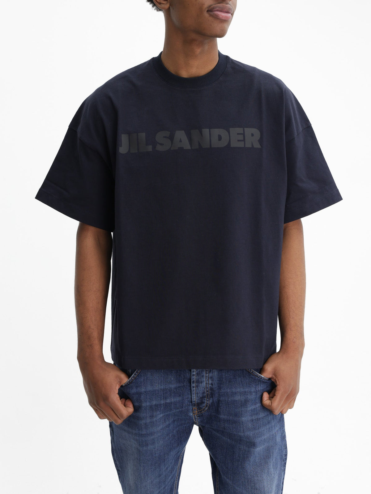 Jil Sander T-Shirt Black Print Crew Navy