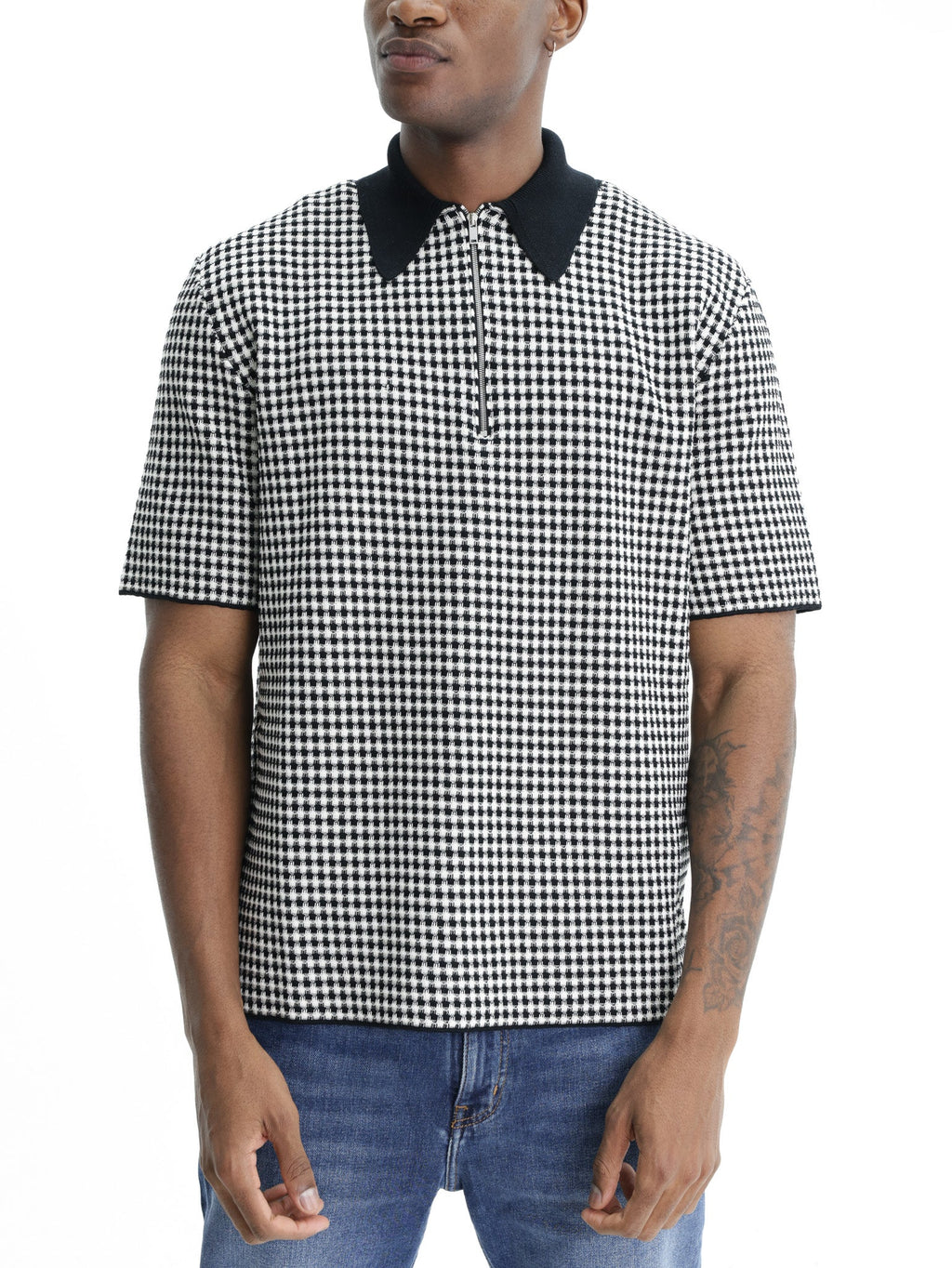 Jil Sander Golfer Zip Ss Checkered Black/white
