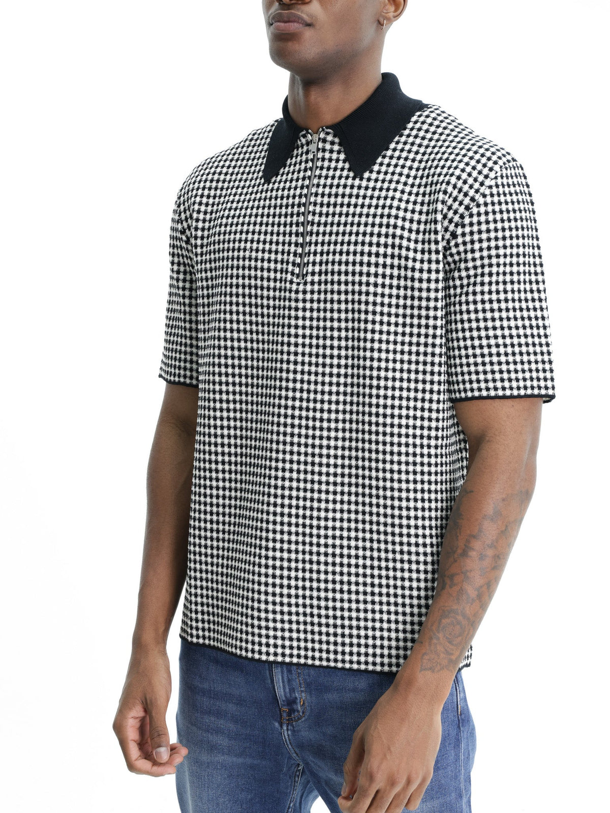 Jil Sander Golfer Zip Ss Checkered Black/white