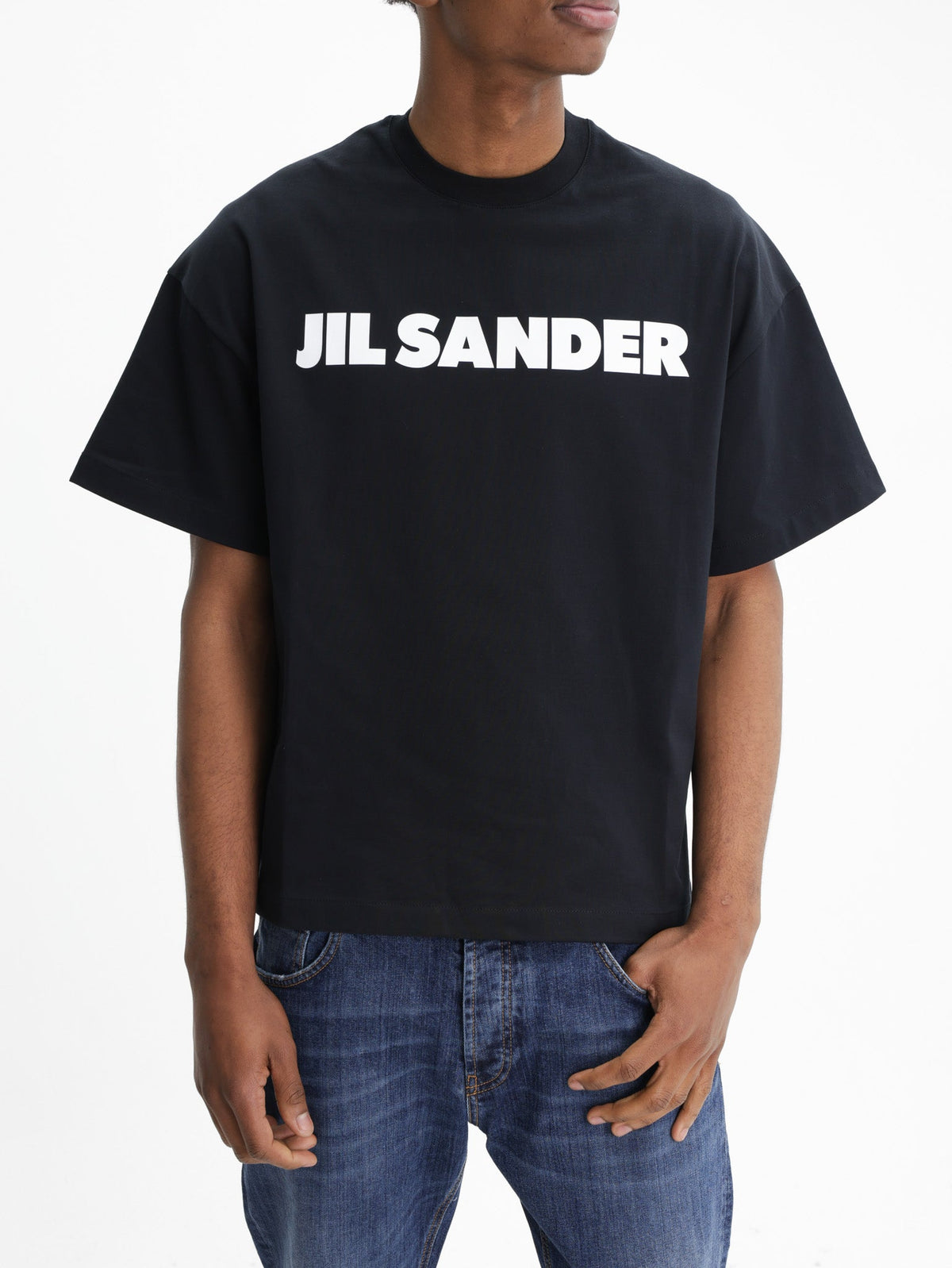 Jil Sander T-Shirt White Print Crew Black