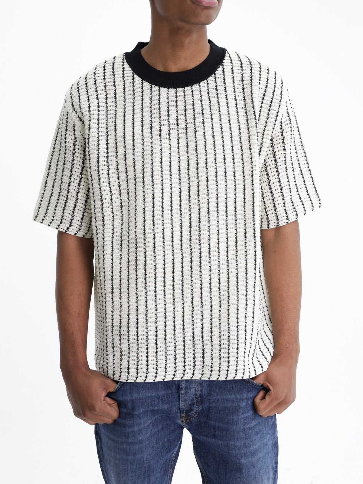 Jil Sander T-Shirt Black Stripe Crew Cream