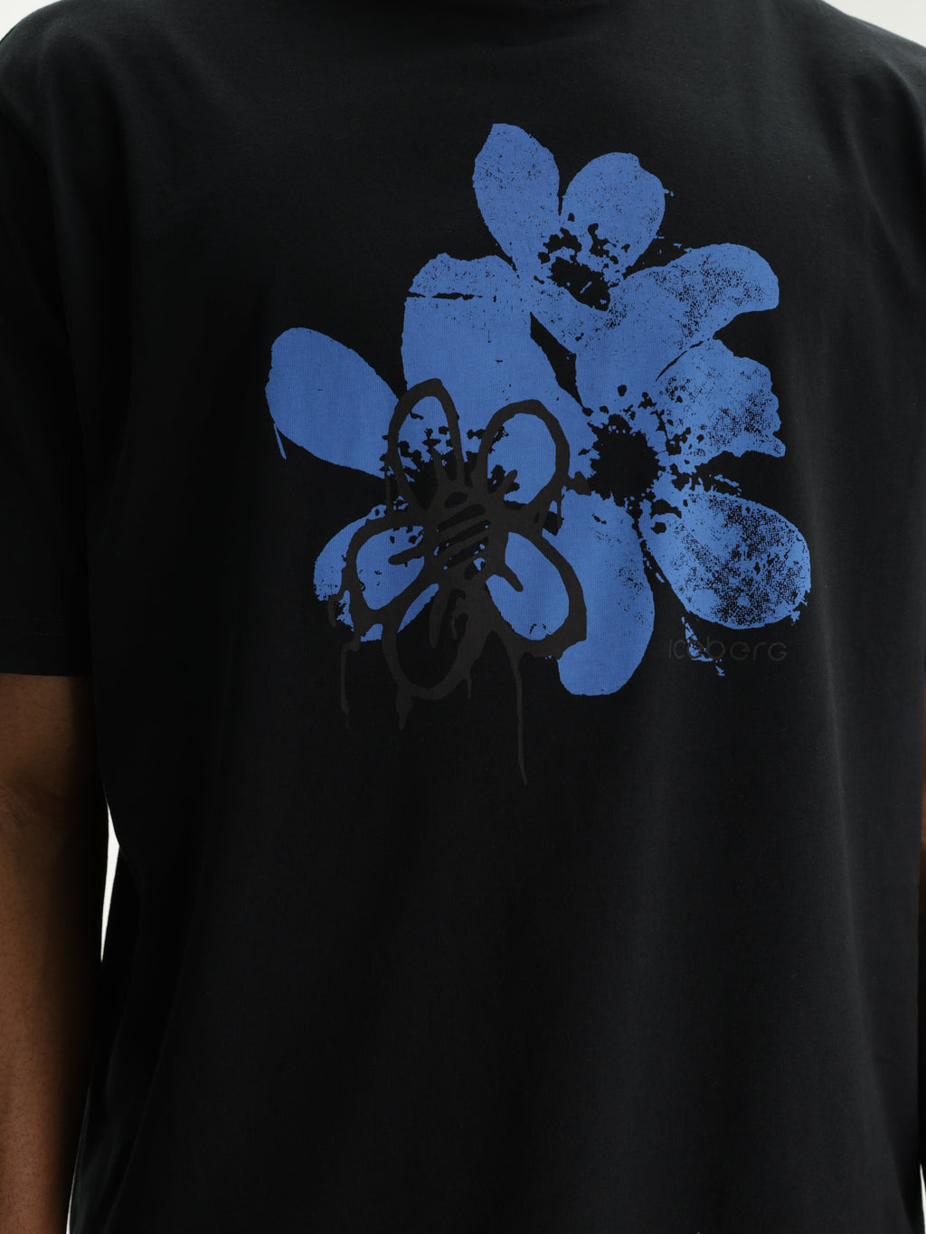 Iceberg T-Shirt Blu Flower Print Black