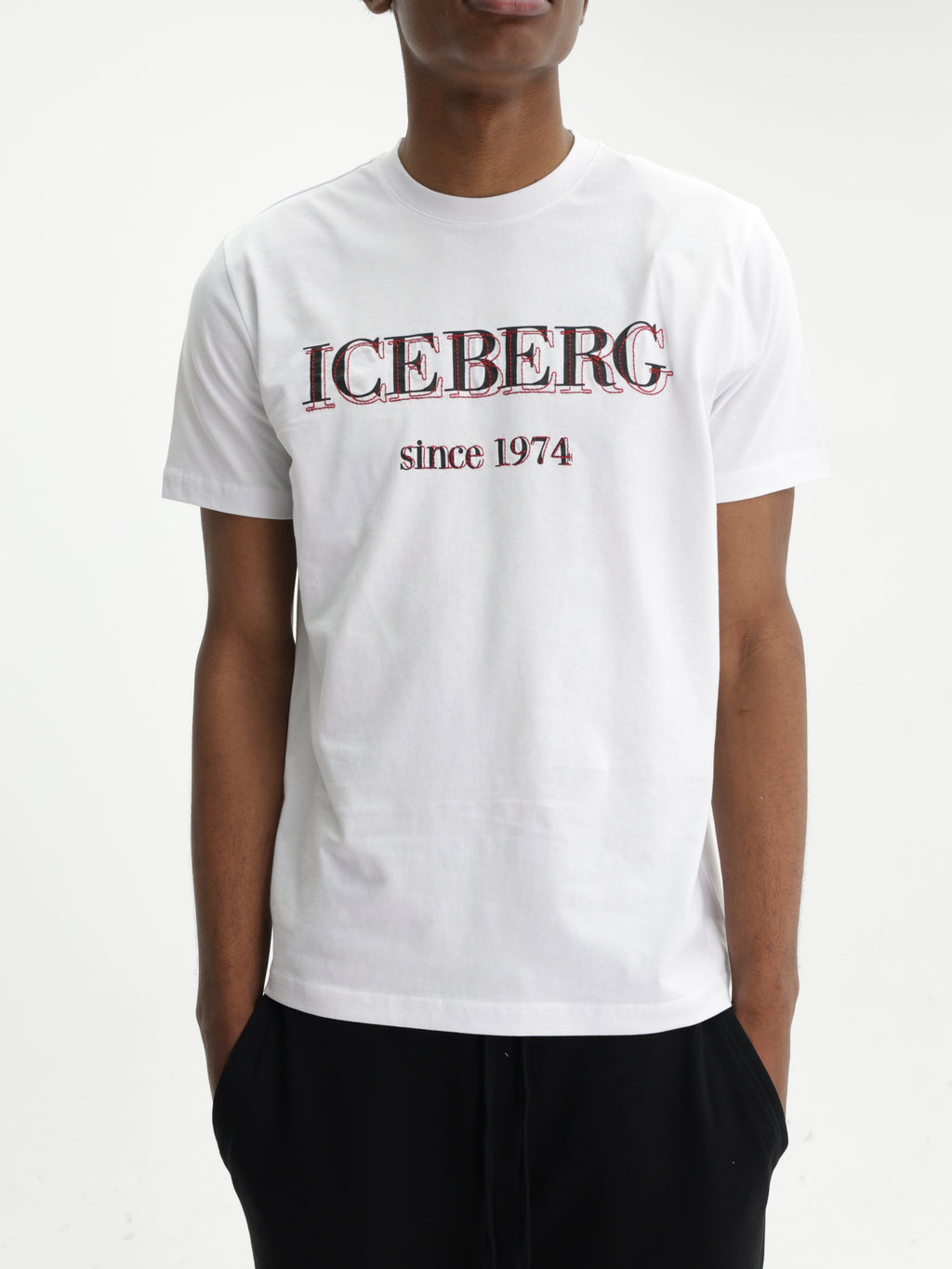 Iceberg T-Shirt Black Logo Print Crew White
