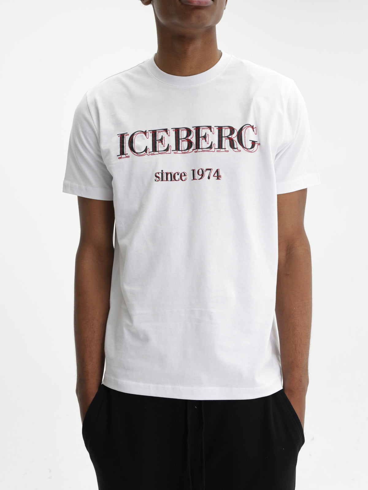 Iceberg T-Shirt Black Logo Print Crew White