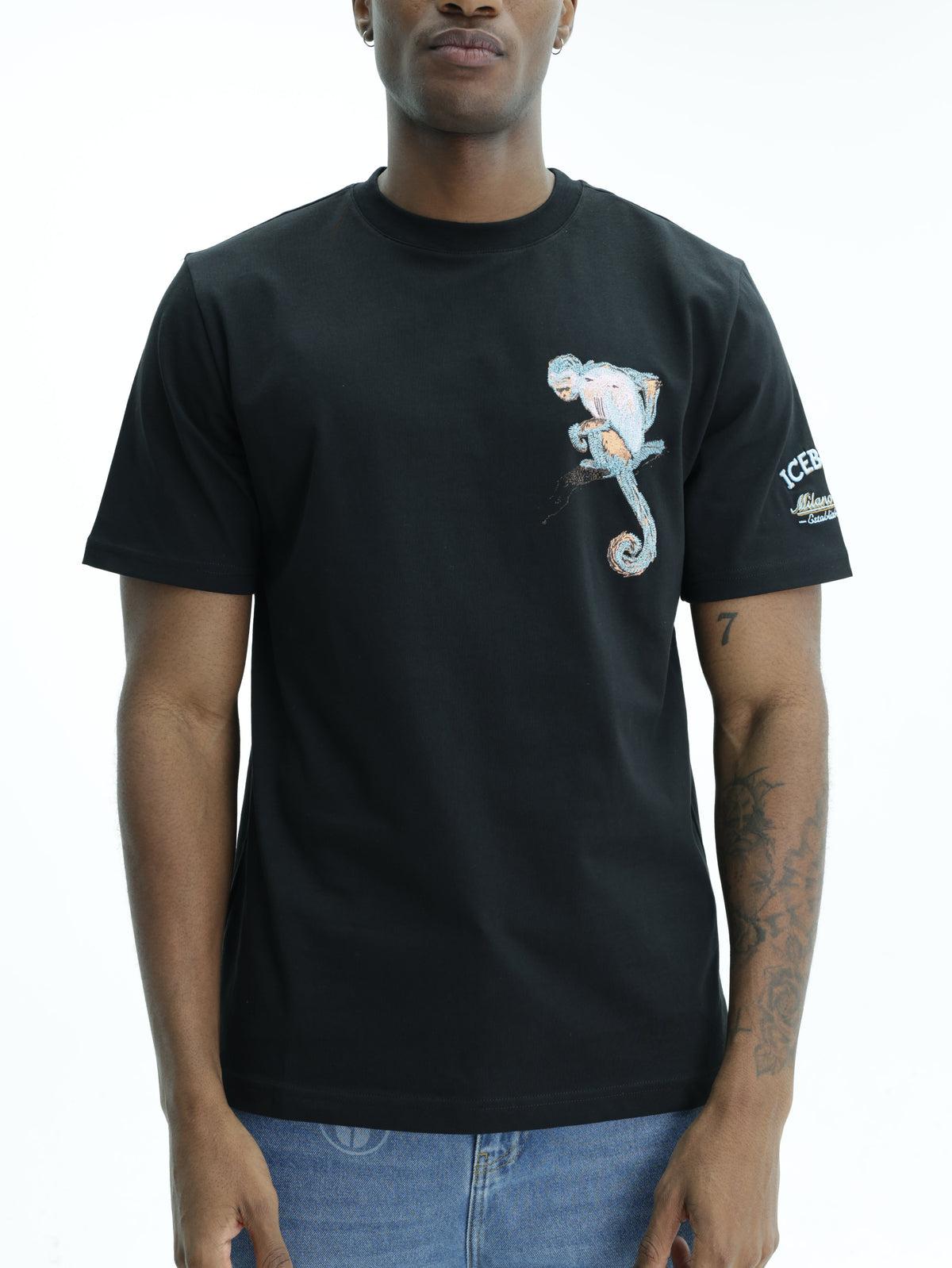 Iceberg T-Shirt Monkey Print Crew Black