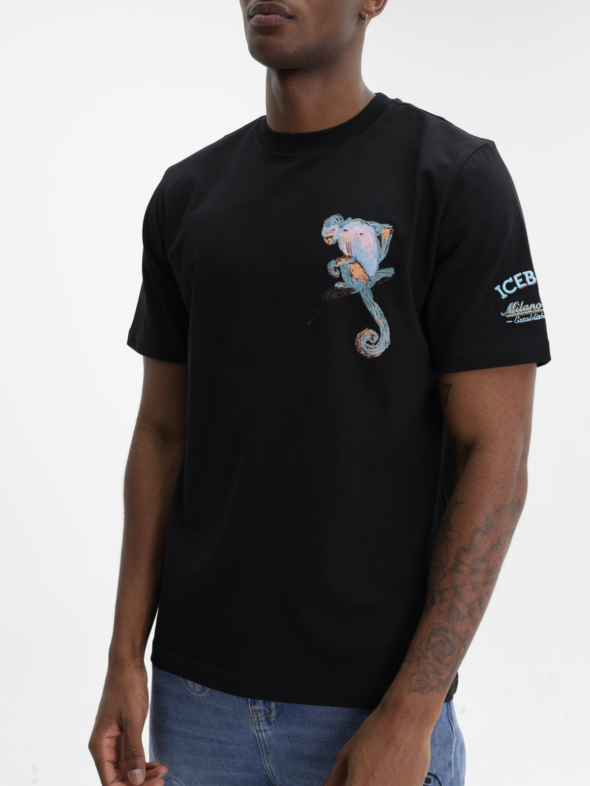 Iceberg T-Shirt Monkey Print Crew Black