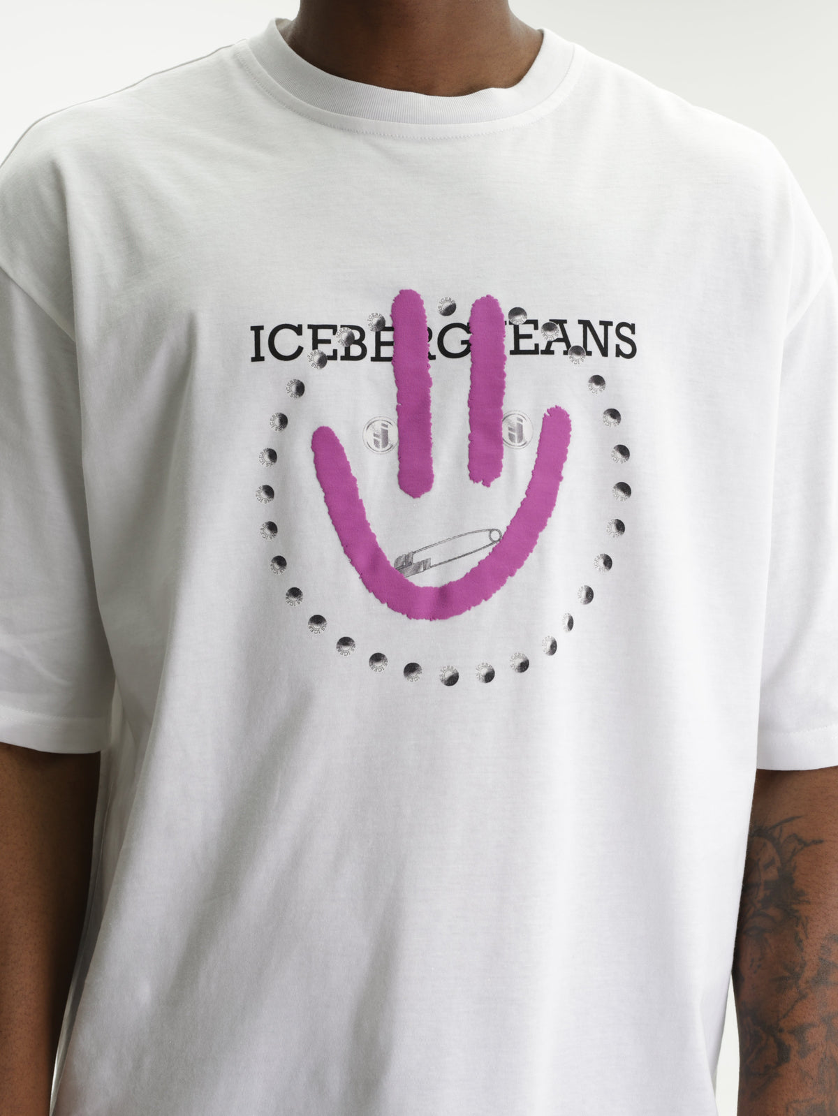 Iceberg Jeans T-Shirt Purple Smiley Print White