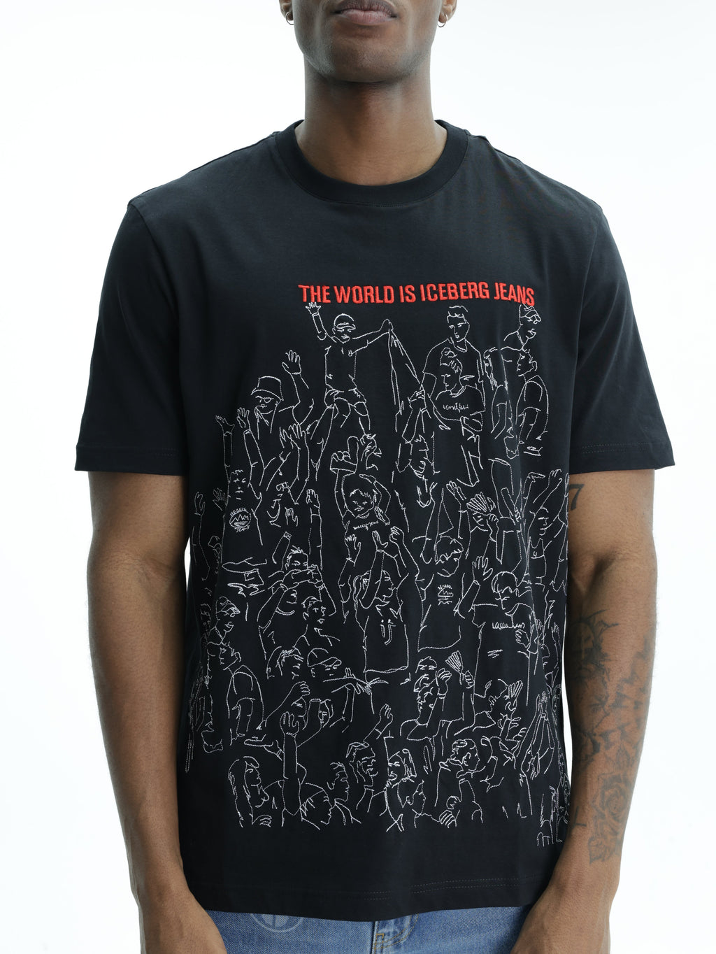 Iceberg Jeans T-Shirt People Ao Print  Black