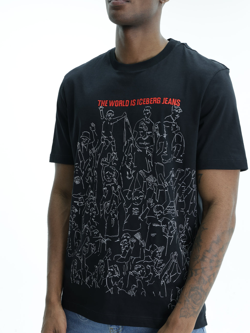 Iceberg Jeans T-Shirt People Ao Print  Black