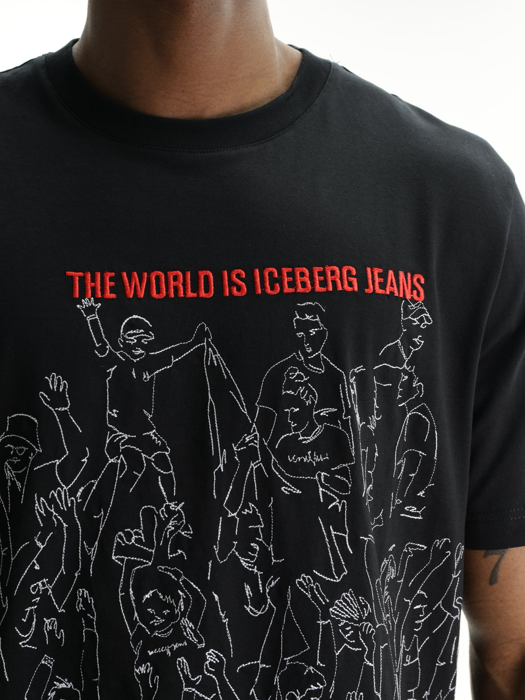 Iceberg Jeans T-Shirt People Ao Print  Black
