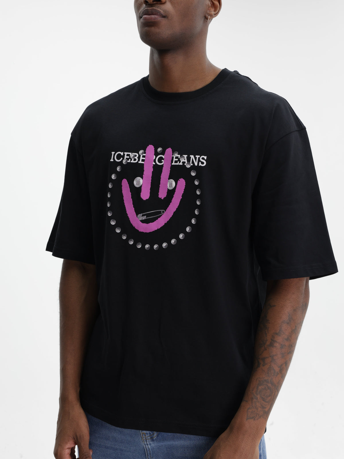 Iceberg Jeans T-Shirt Purple Smiley Print Black