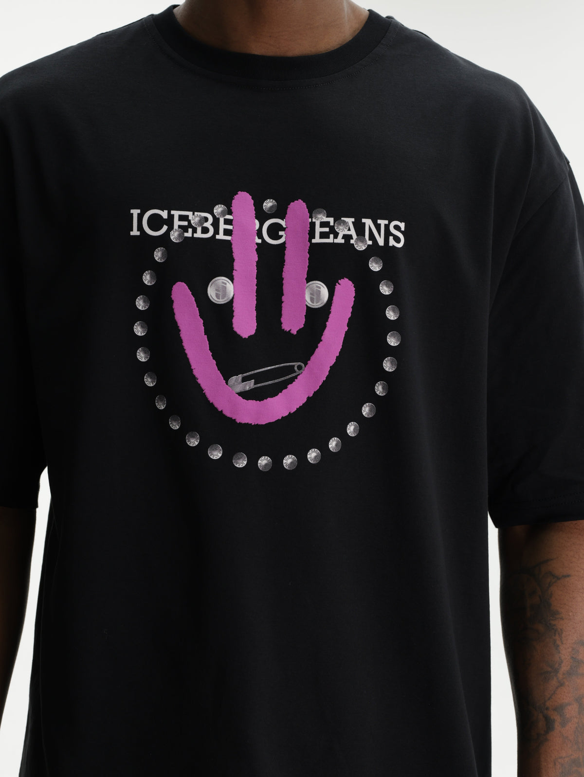 Iceberg Jeans T-Shirt Purple Smiley Print Black