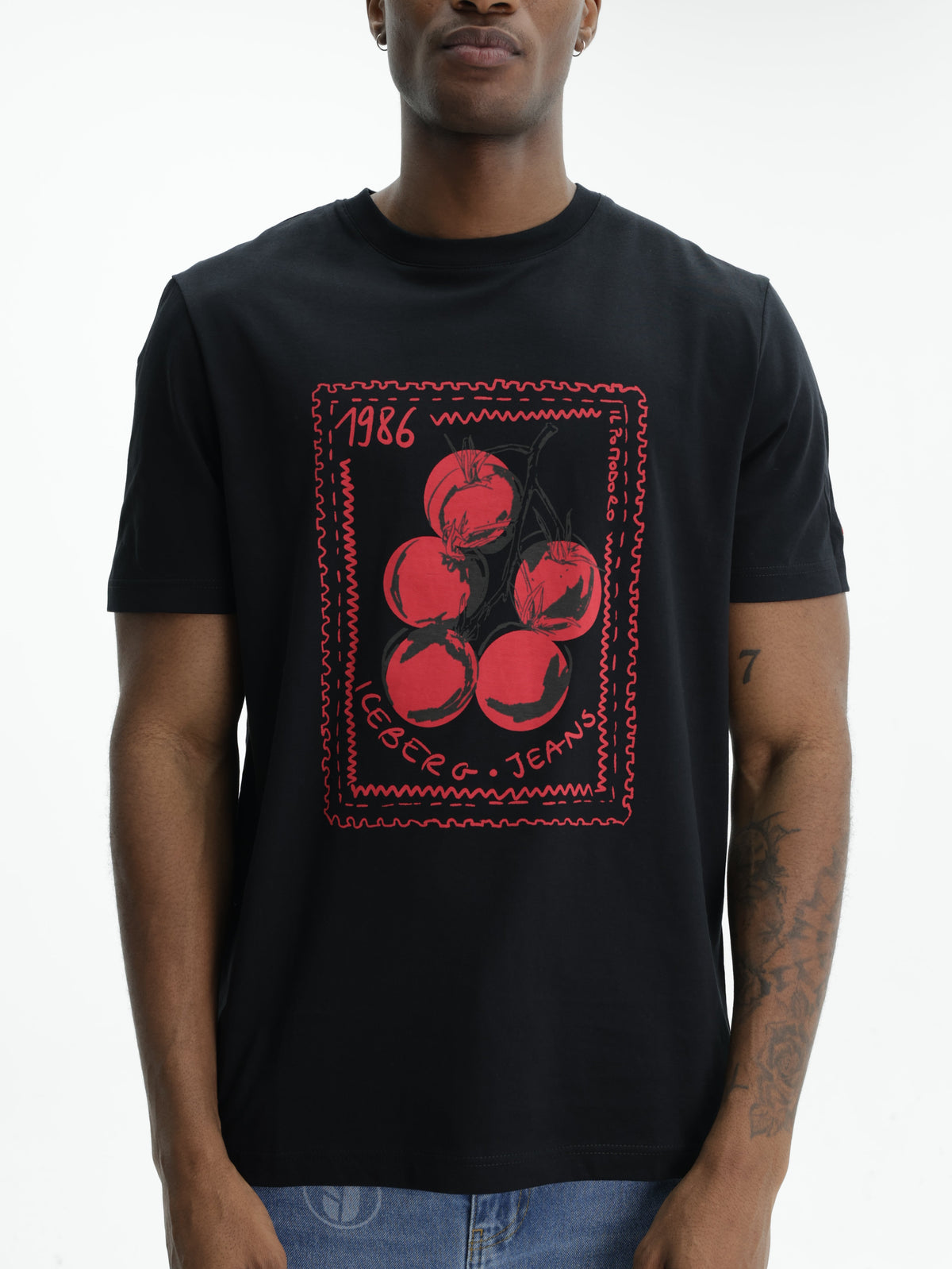 Iceberg Jeans T-Shirt Tomato 1986 Print Black
