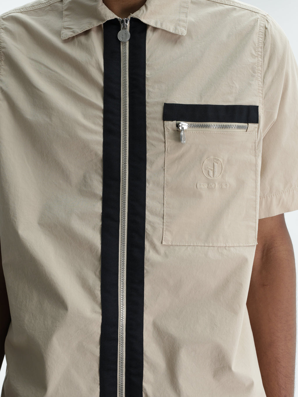 Iceberg Jeans Shirt Black Stripe Zip Cream