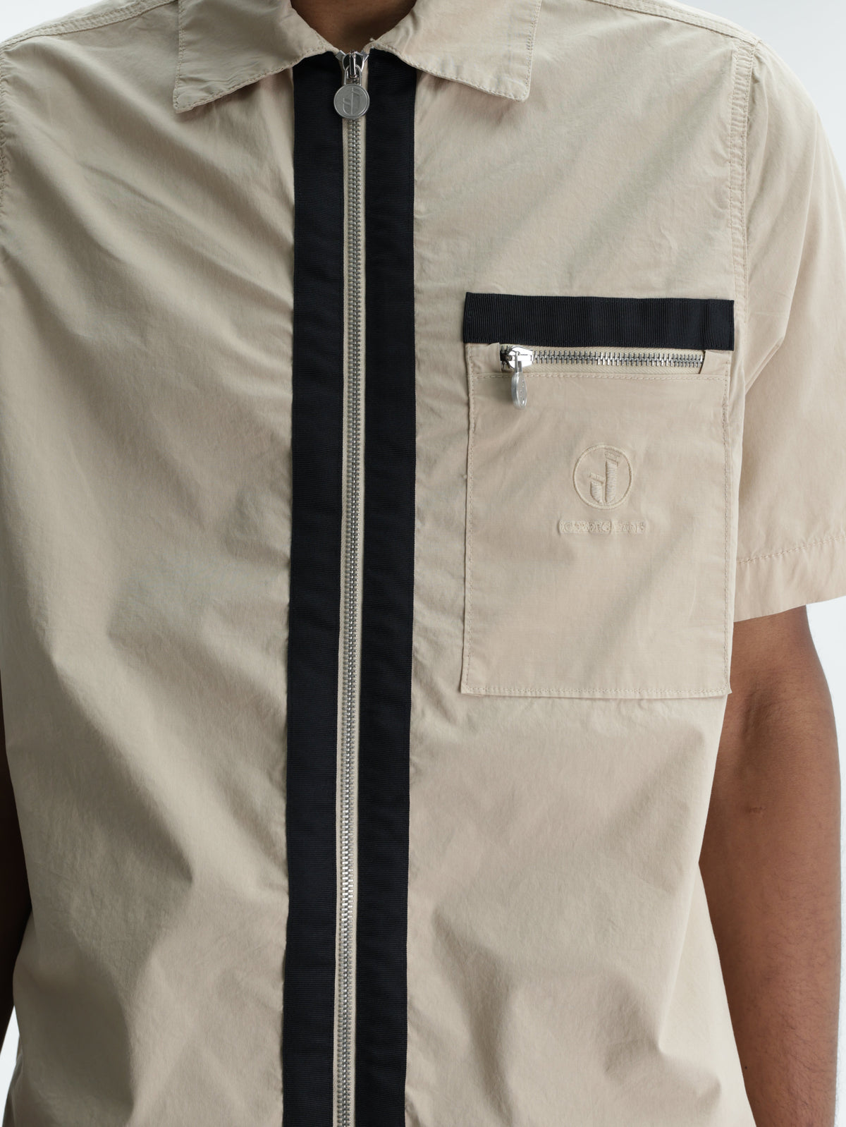 Iceberg Jeans Shirt Black Stripe Zip Cream