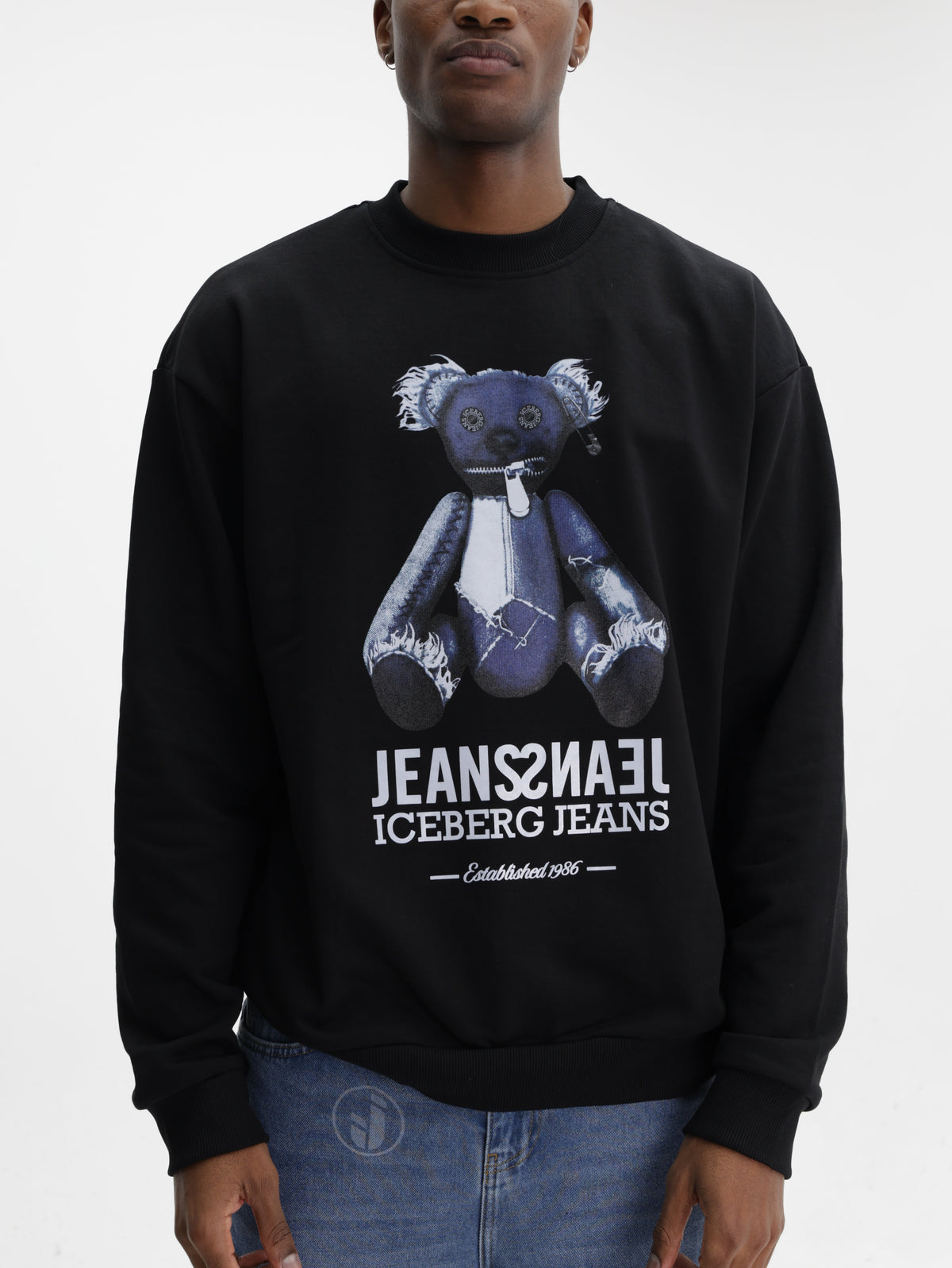 Iceberg Jeans Sweater Teddy Print Black