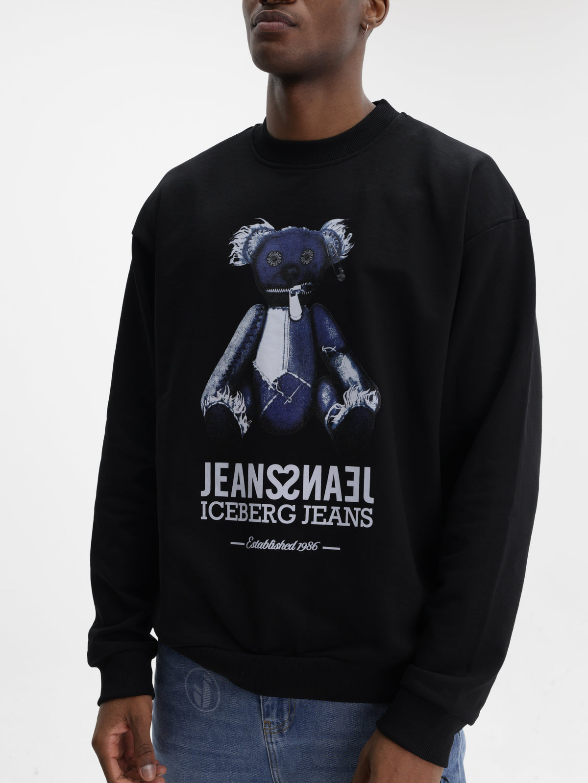 Iceberg Jeans Sweater Teddy Print Black