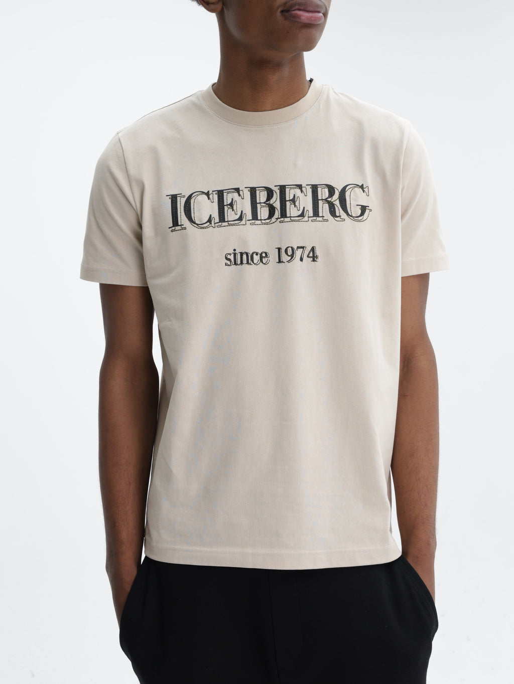 Iceberg T-Shirt Black Logo Print Crew Cream