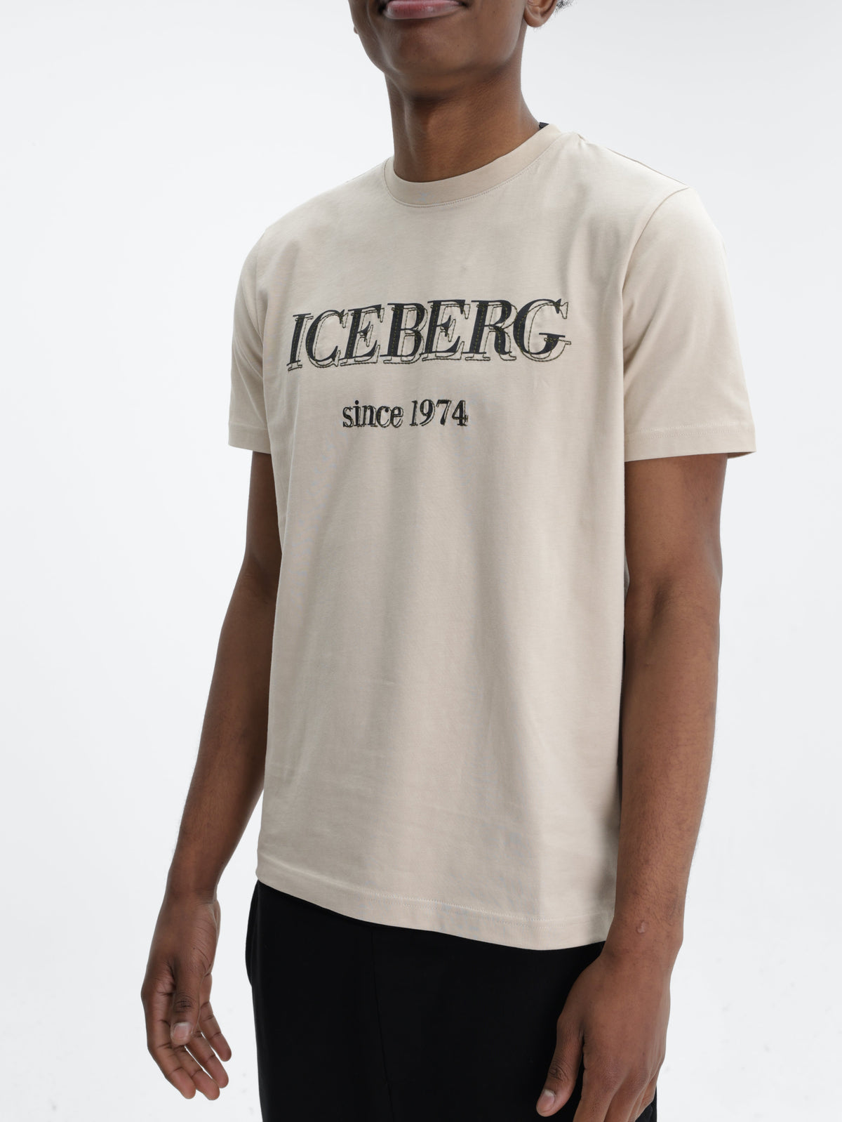 Iceberg T-Shirt Black Logo Print Crew Cream