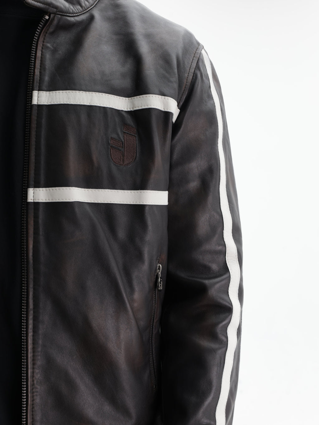 Iceberg Jeans Jacket White Stripe Leather Black