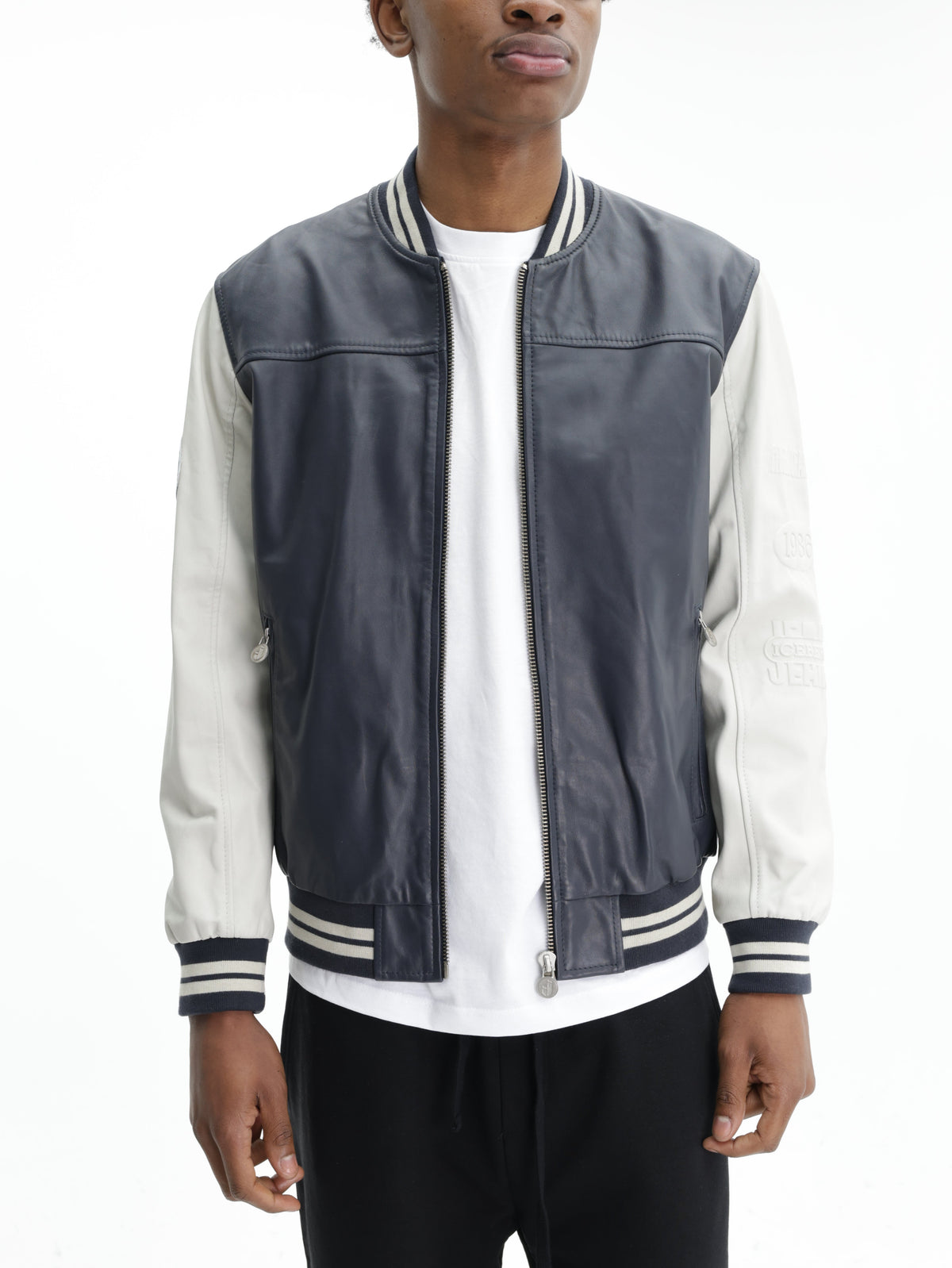 Iceberg Jeans Jacket Baseball Bei Sleeves Black