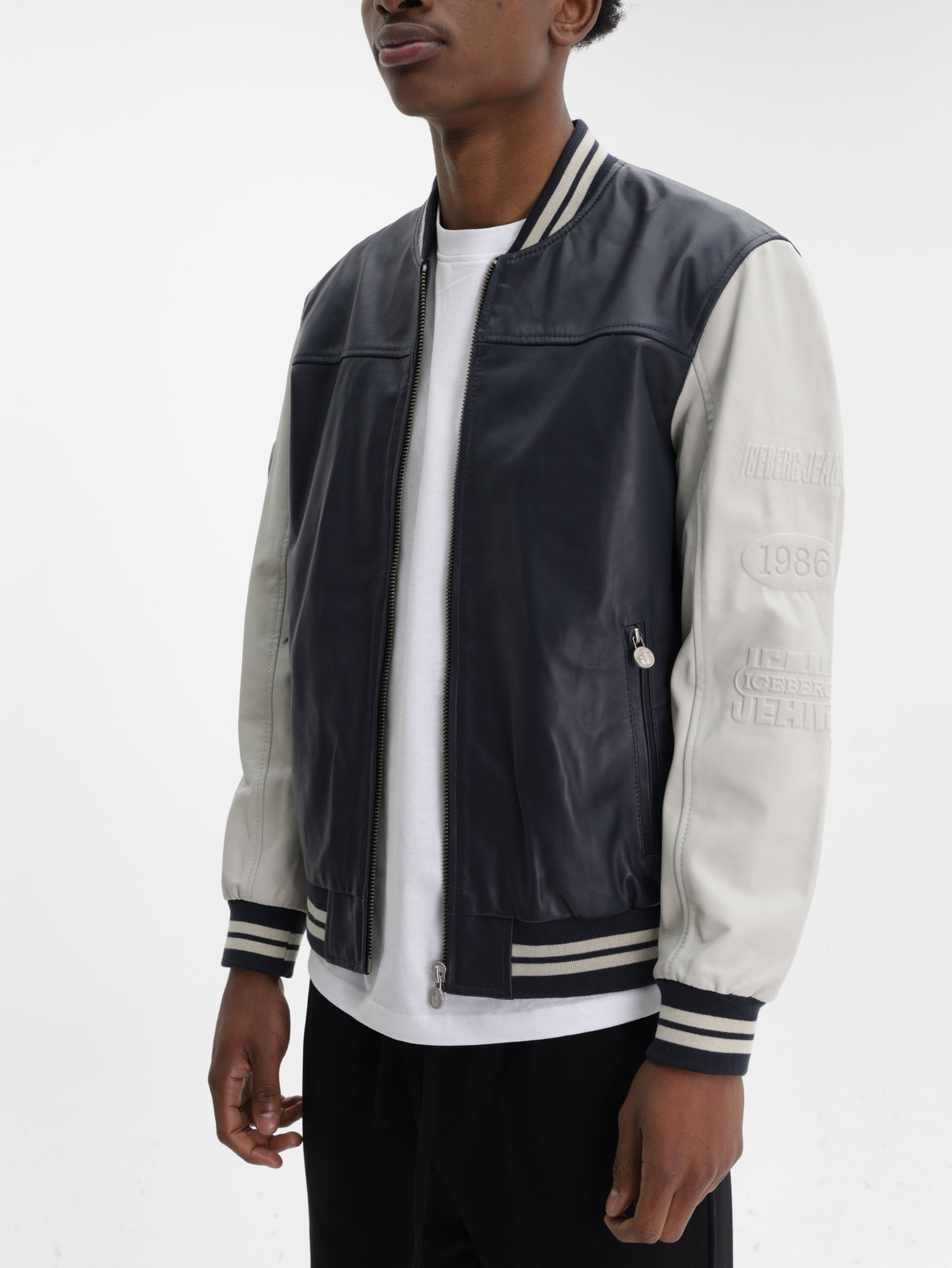 Iceberg Jeans Jacket Baseball Bei Sleeves Black