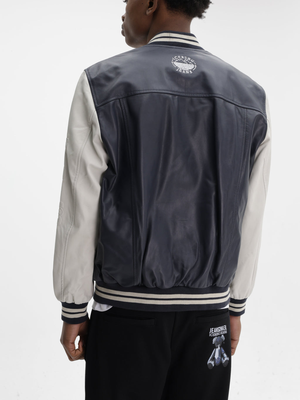 Iceberg Jeans Jacket Baseball Bei Sleeves Black