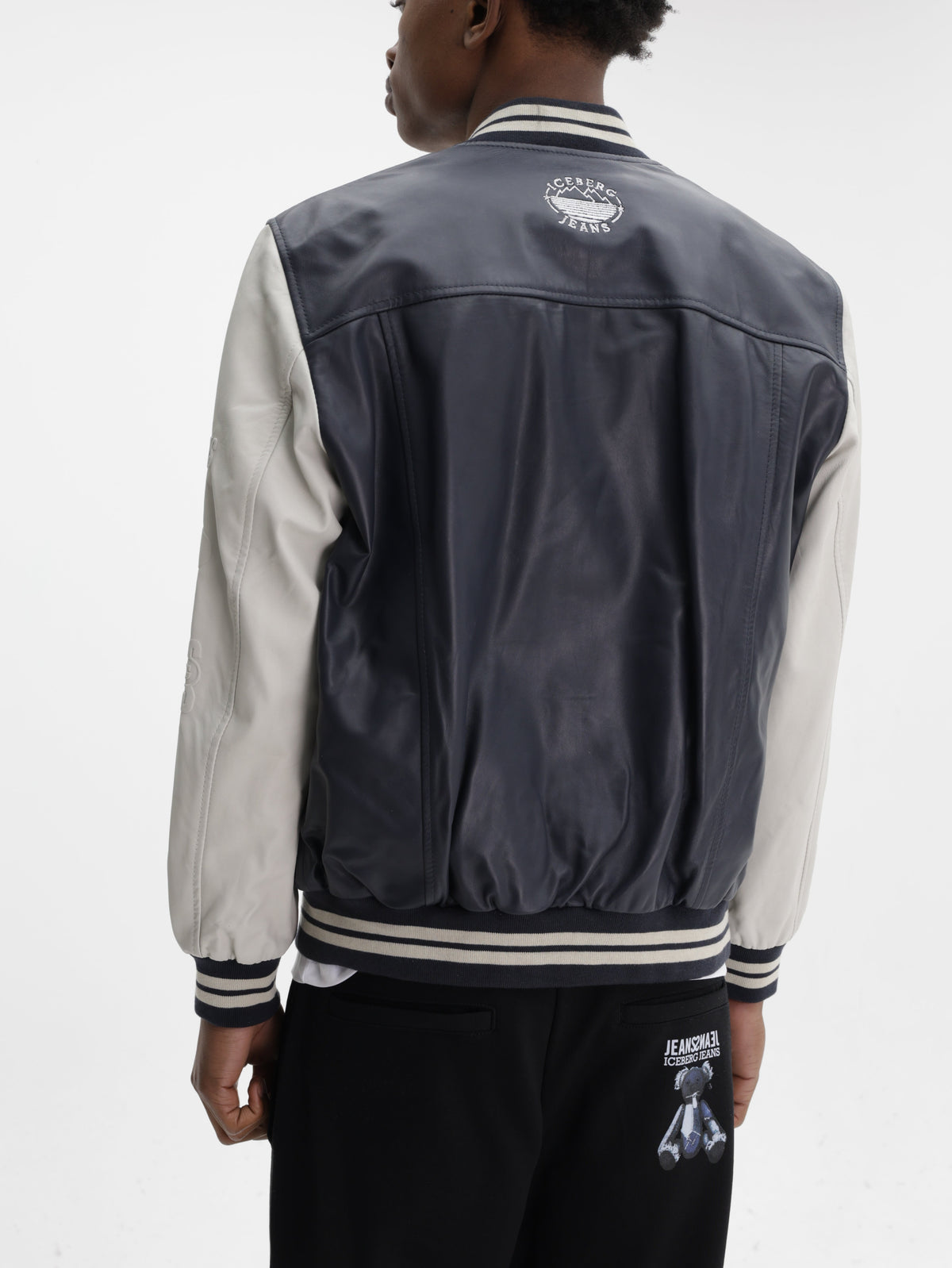 Iceberg Jeans Jacket Baseball Bei Sleeves Black