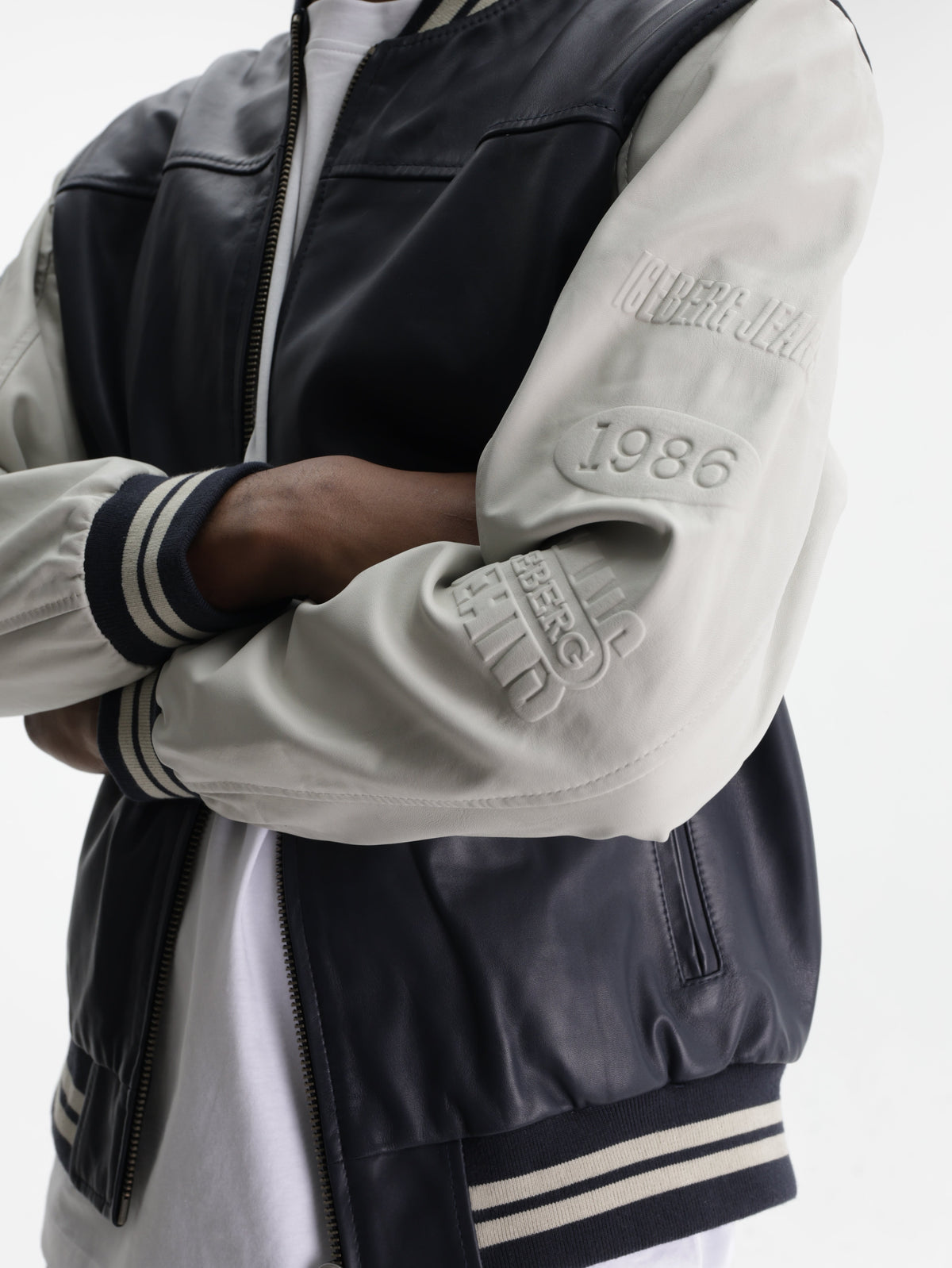 Iceberg Jeans Jacket Baseball Bei Sleeves Black