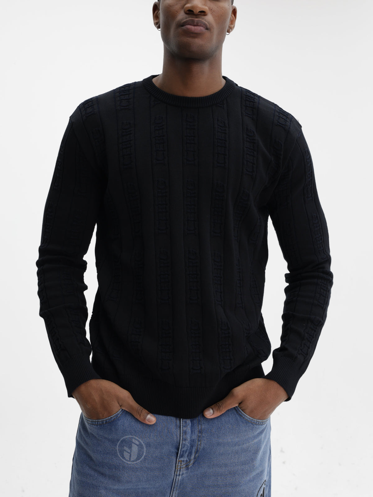 Iceberg Sweater All Over Print Crew Black