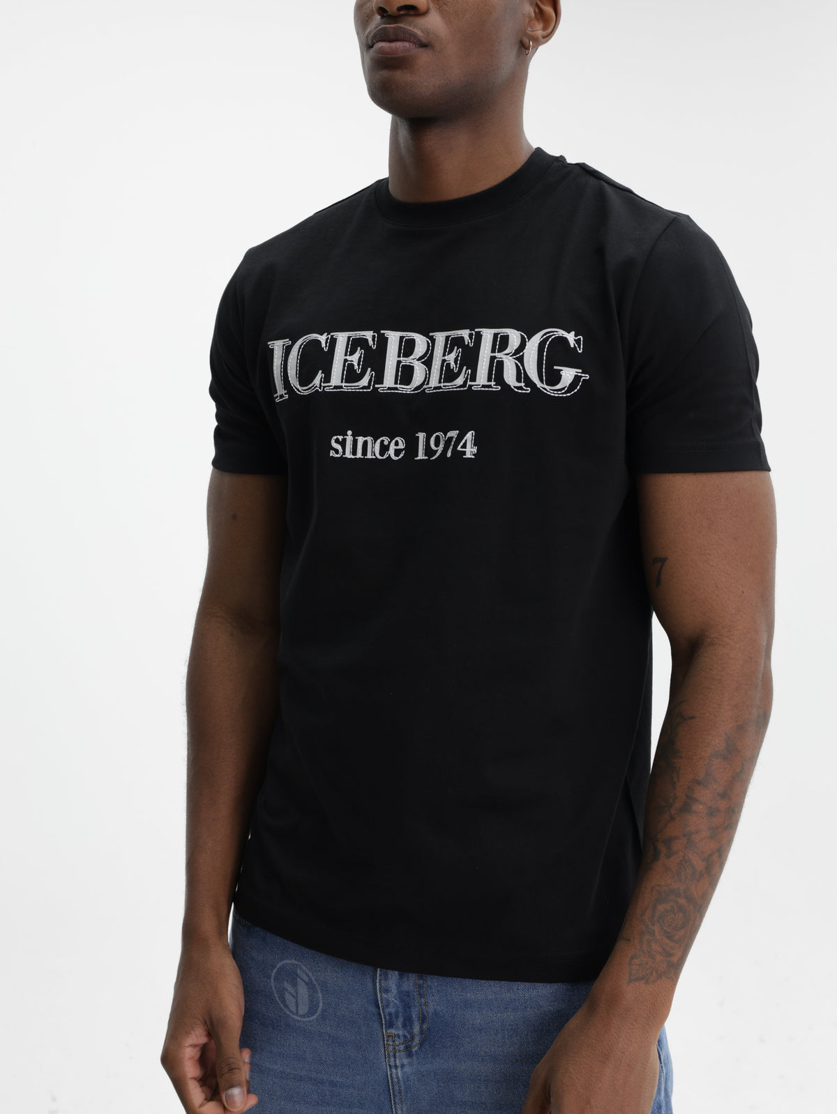 Iceberg T-Shirt Black Logo Print Crew Black